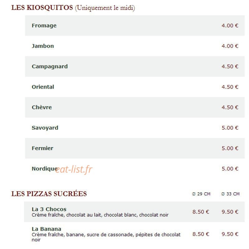 Le Kiosque à Pizzas — carte page 3