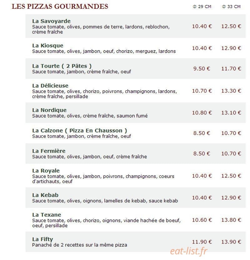 Le Kiosque à Pizzas — carte page 1