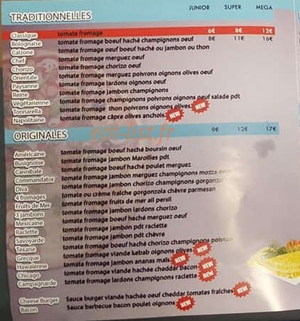 Nord Pizza — carte page 1
