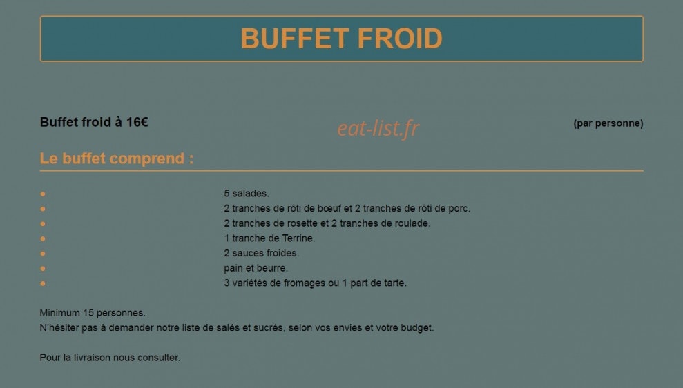 Carte et menu de Au Pont Gourmand à Pont sur Sambre — Buffet froid
