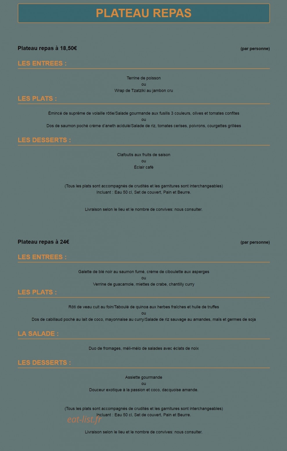 Carte et menu de Au Pont Gourmand à Pont sur Sambre — Plateau repas