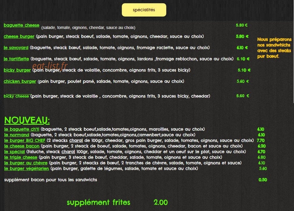 Friterie des chefs — carte page 5