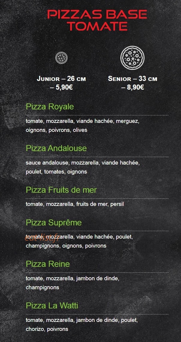 Watti pizza — carte page 1