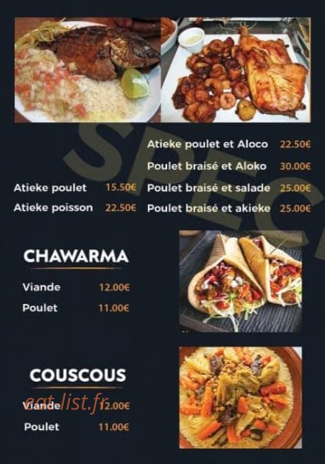 African food — carte page 1