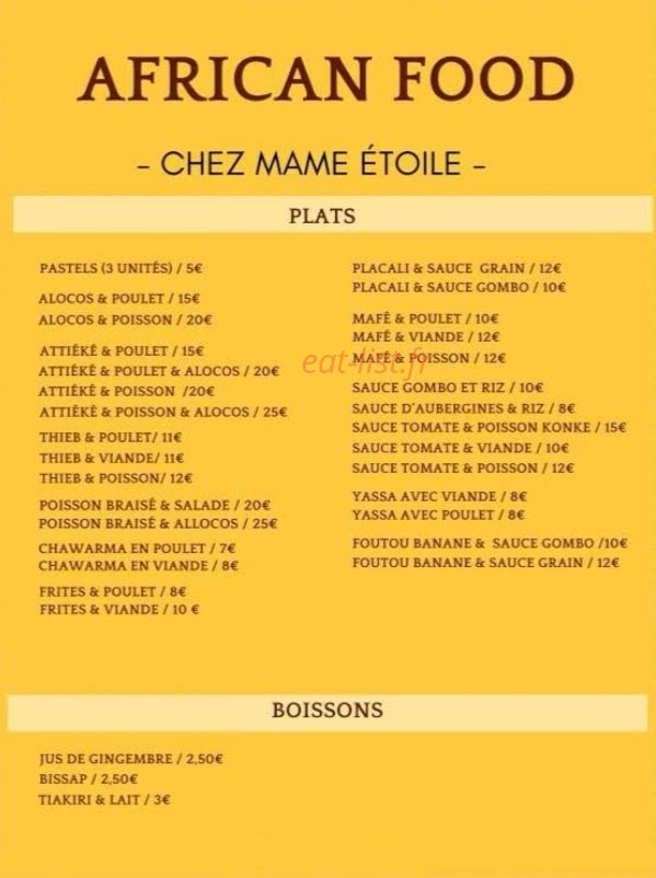 African food — carte page 3