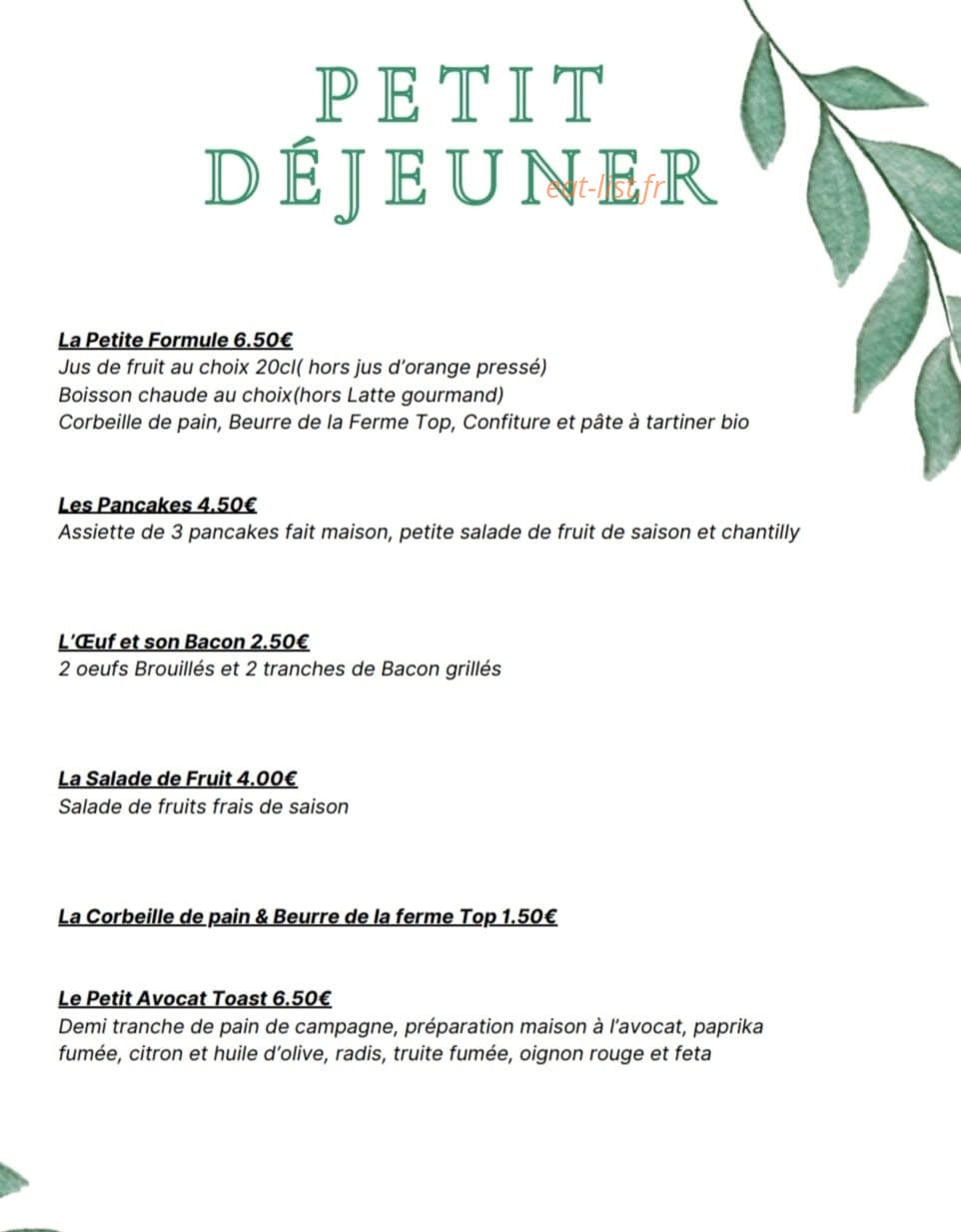 Bio'Thé Divine — carte page 1