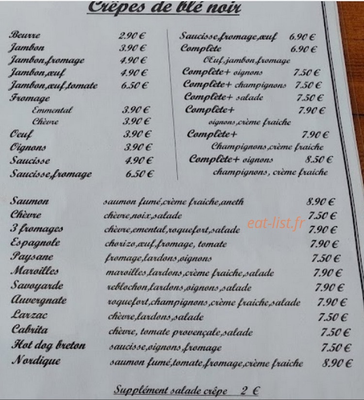 Crêperie de Kervel — carte page 2