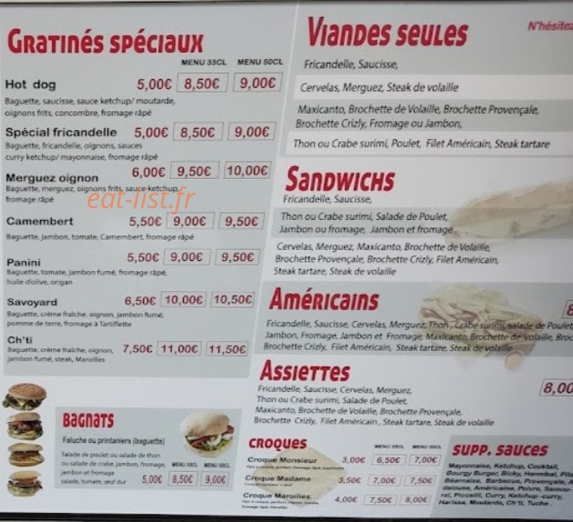 Friterie des Bains — carte page 1