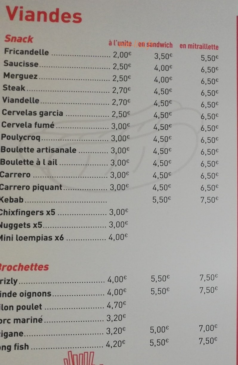 Friterie Du Mynck — carte page 1
