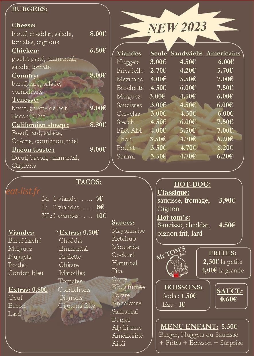 Mr Tom’s food — carte page 2