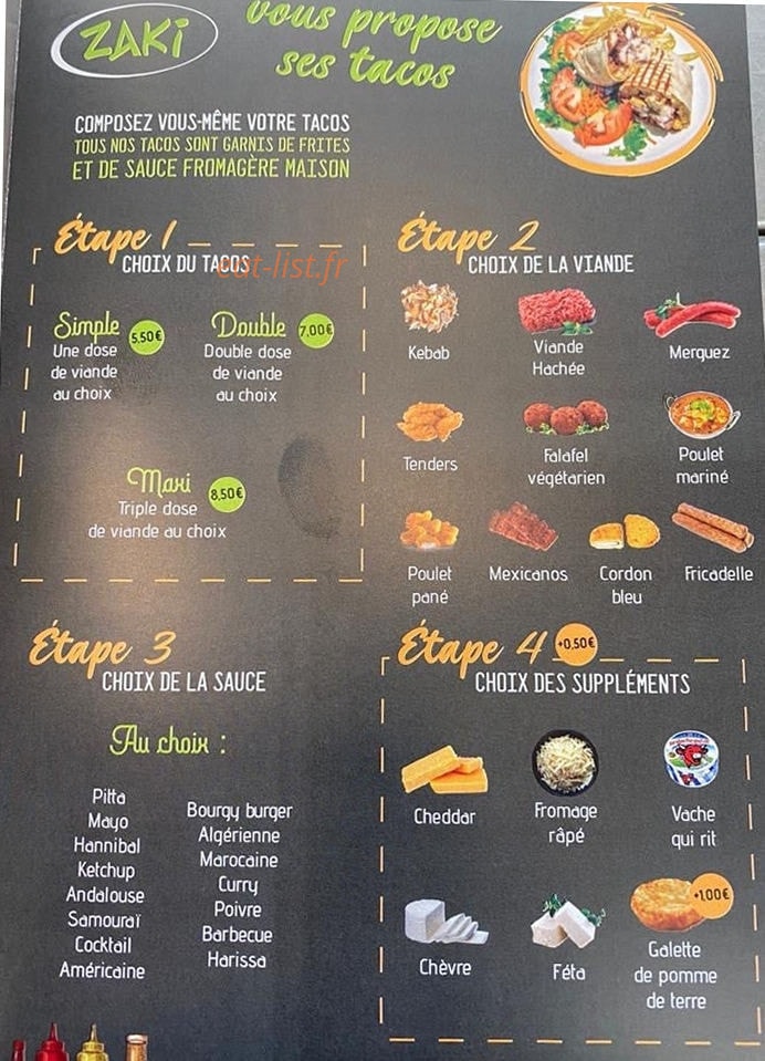 Zaki à Dunkerque, carte-menu et photos