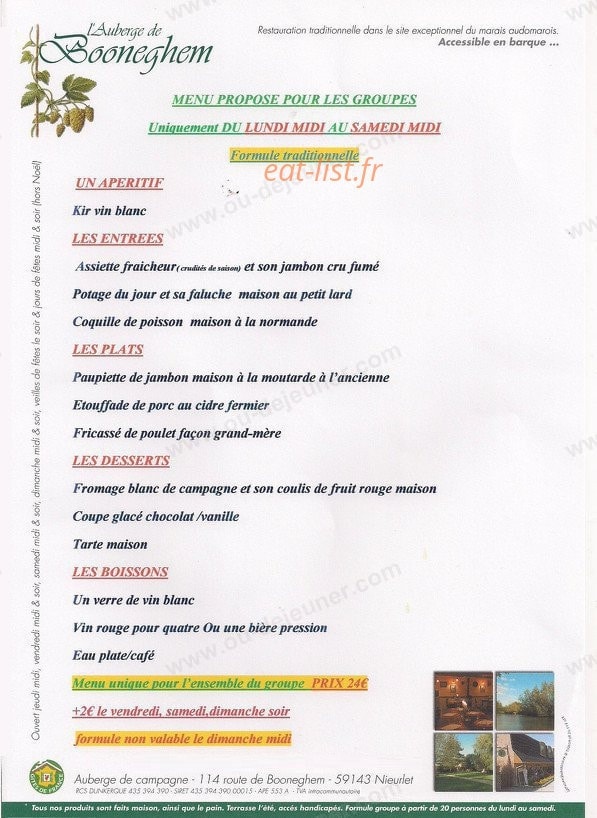 Auberge De Booneghem — carte page 3