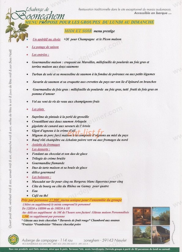 Auberge De Booneghem — carte page 2