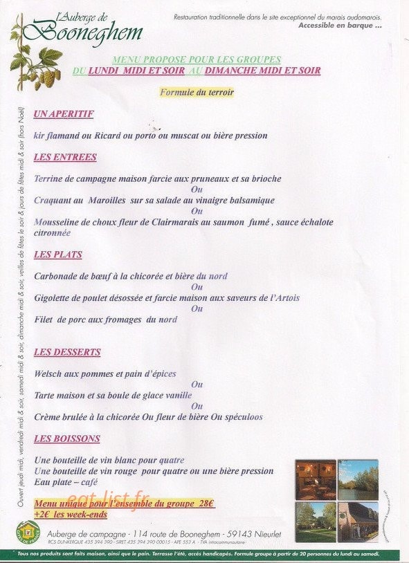 Auberge De Booneghem — carte page 4