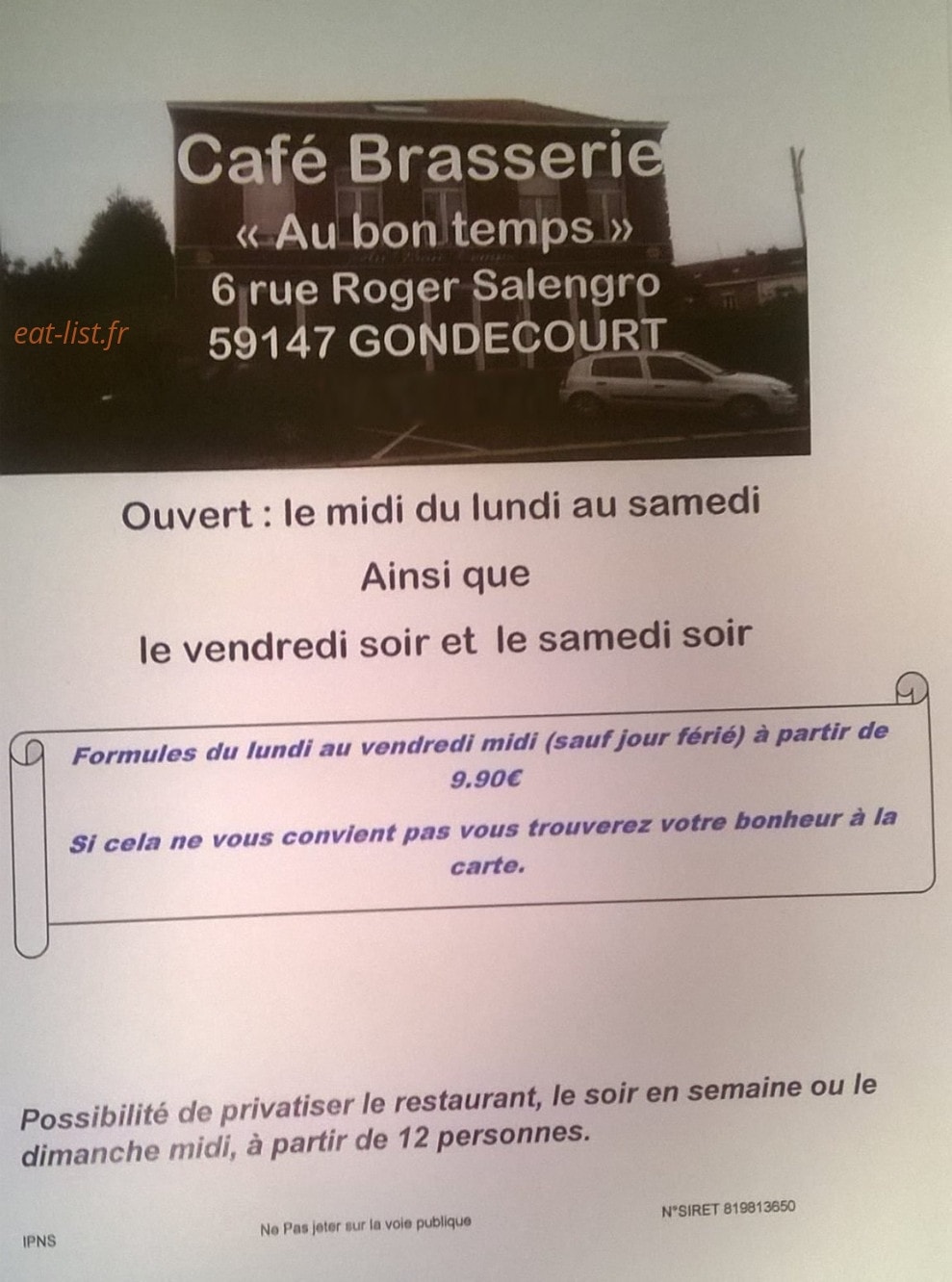 Au Bon Temps — carte page 1