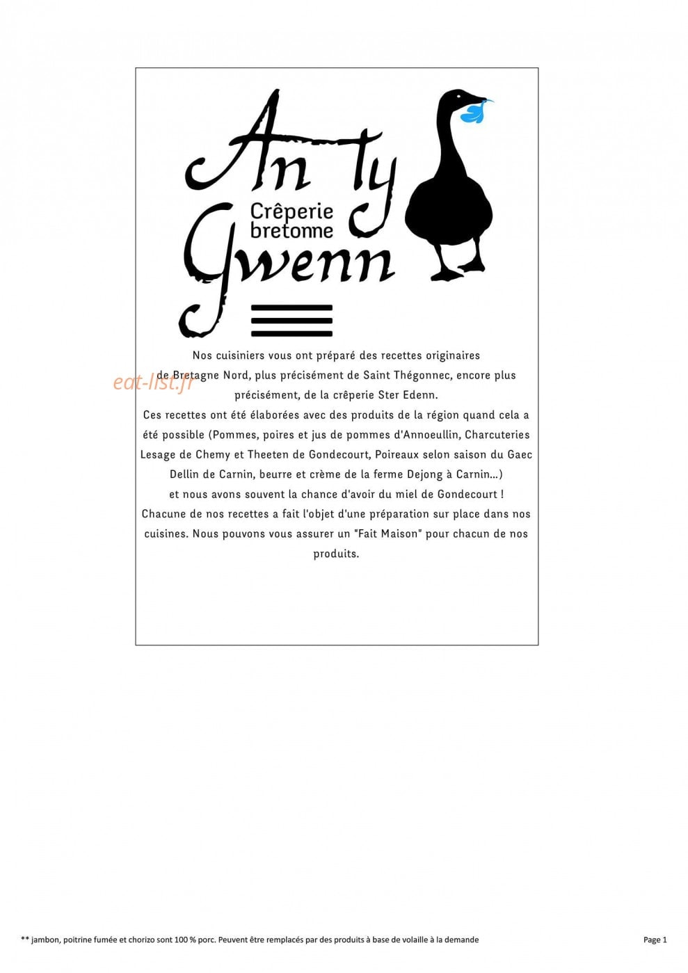 Crêperie An Ty Gwenn — carte page 1
