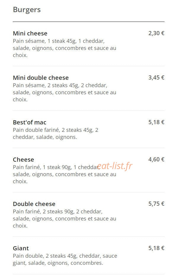 Best'Of food — carte page 10