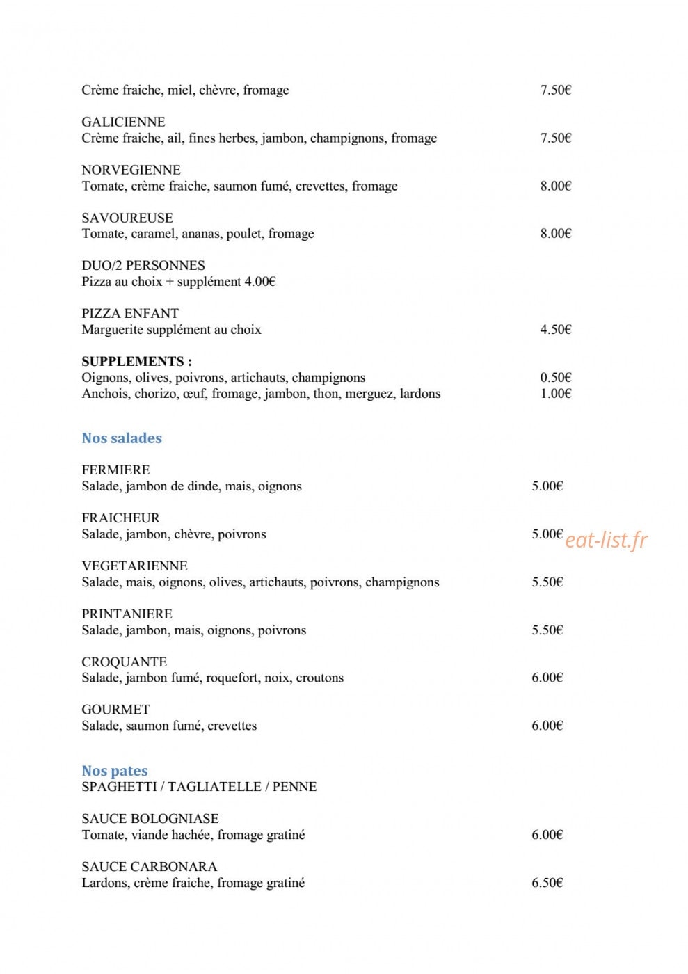 Betty Pizz — carte page 3