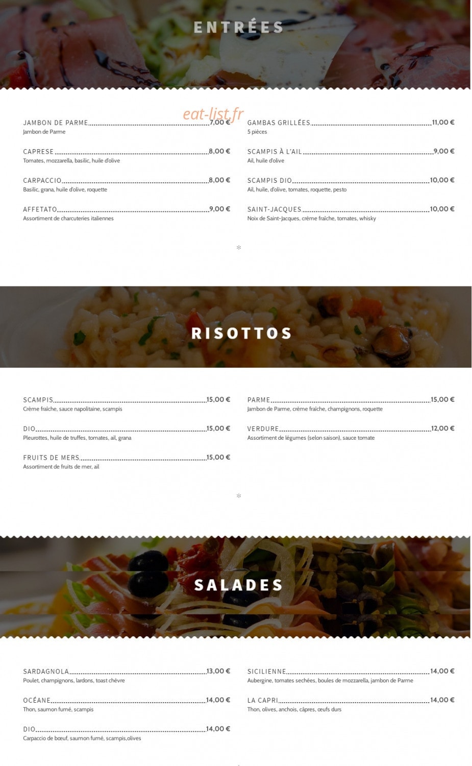Dio Ristorante — carte page 1