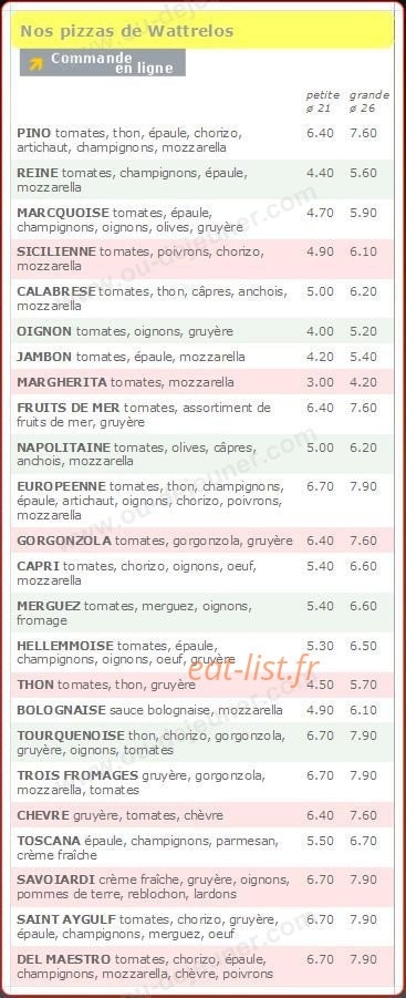 Pizza Zio — carte page 1