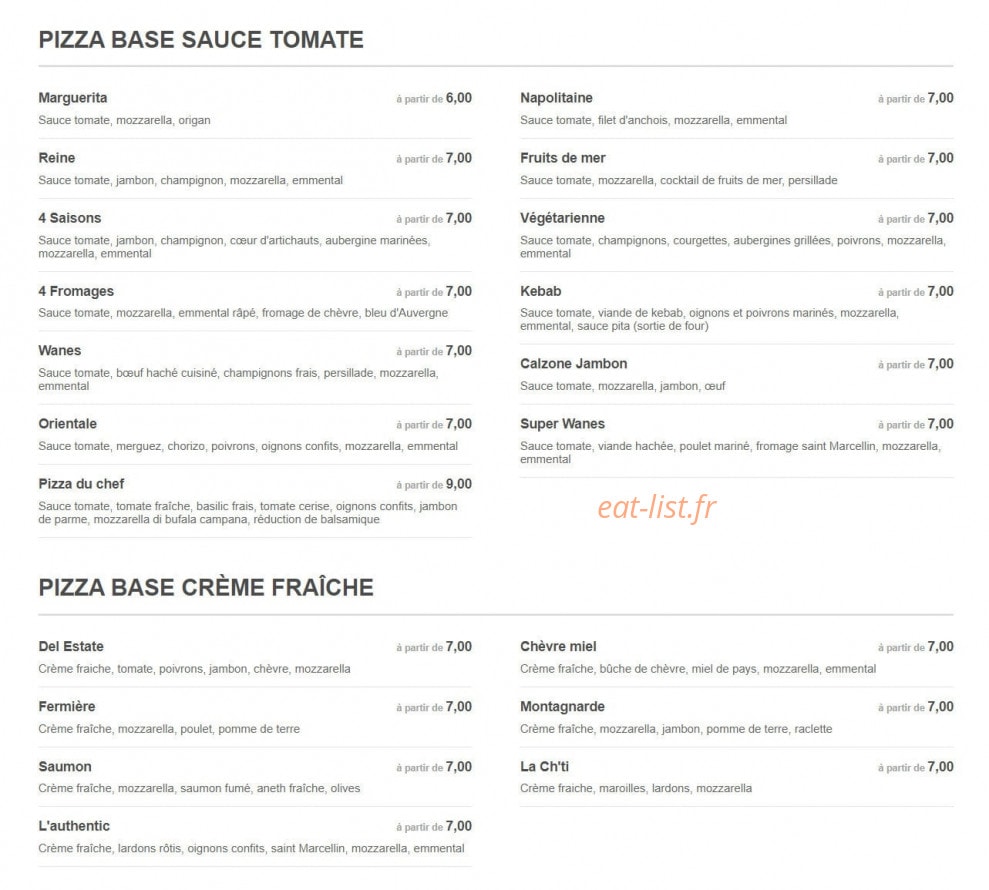 Wanes Pizza & Crêpe — carte page 2