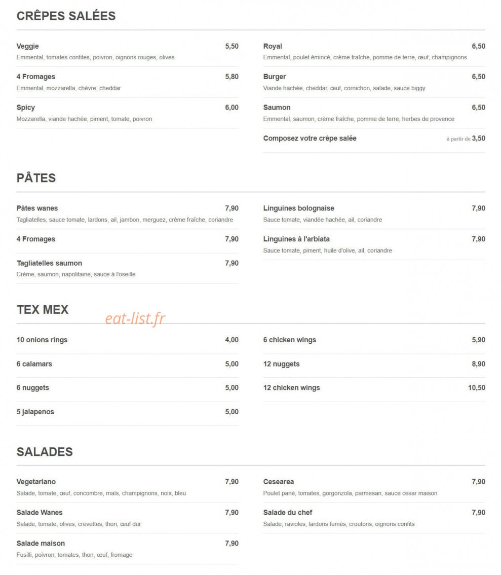 Wanes Pizza & Crêpe — carte page 3