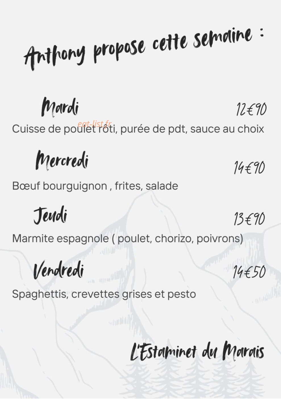 L'Estaminet du Marais — carte page 1