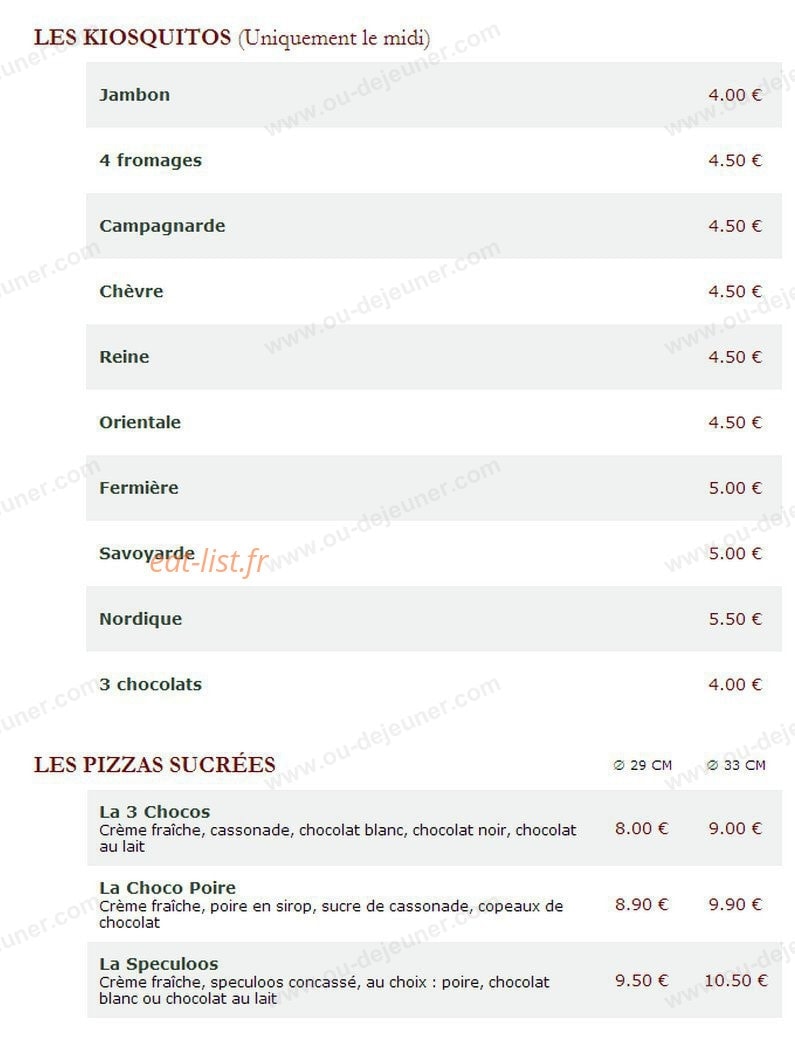 Le Kiosque à Pizzas — carte page 4