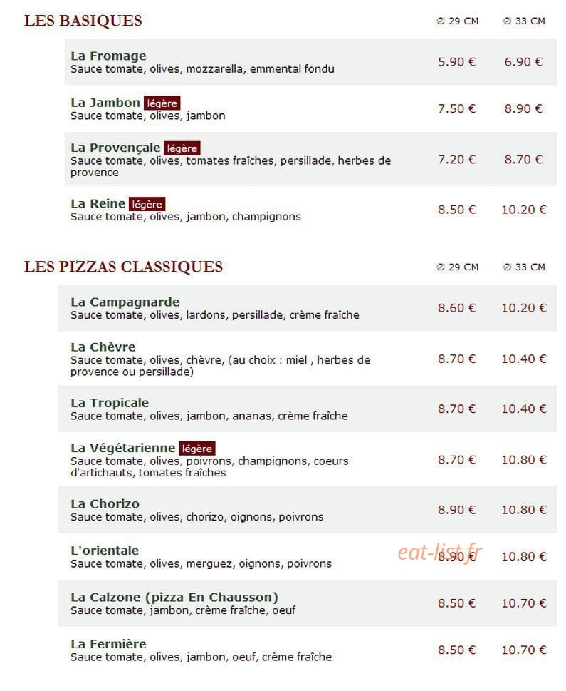 Le Kiosque à Pizzas — carte page 1
