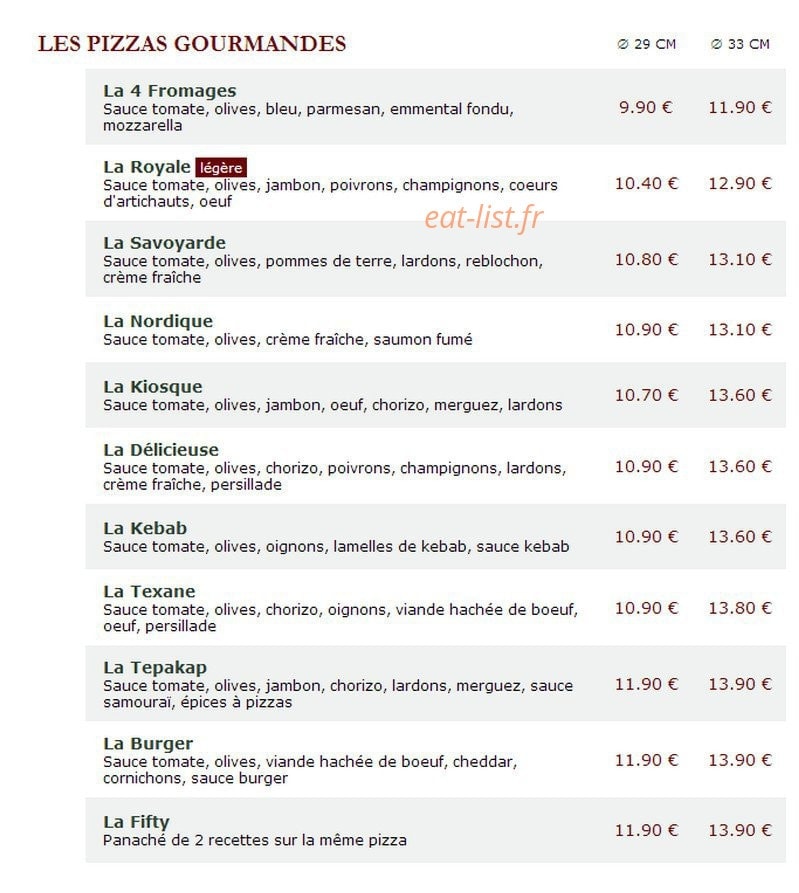 Le Kiosque à Pizzas — carte page 2