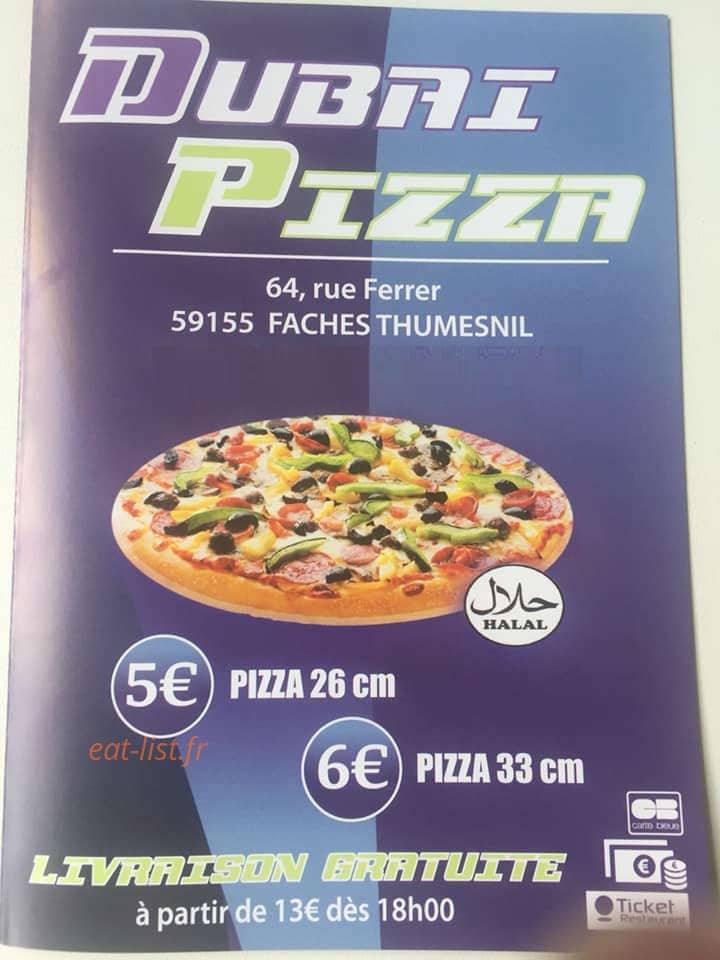 Dubai pizza — carte page 1