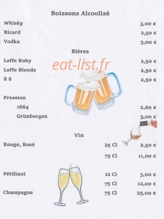 Carte et menu de La Friterie Beauvoisienne à Beauvois en Cambresis — les boissons avec alcool