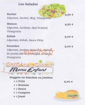 Carte et menu de La Friterie Beauvoisienne à Beauvois en Cambresis — Les salades et menu enfant