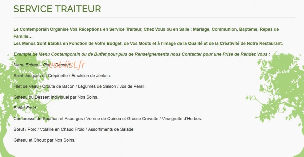Carte et menu de Le Contemporain à Beauvois en Cambresis — Traiteur