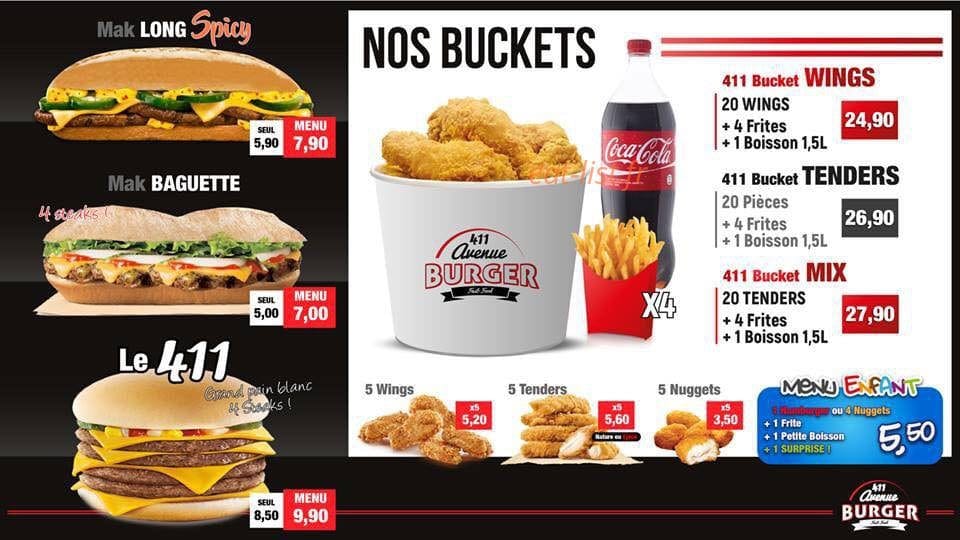 411 Avenue Burger — carte page 1