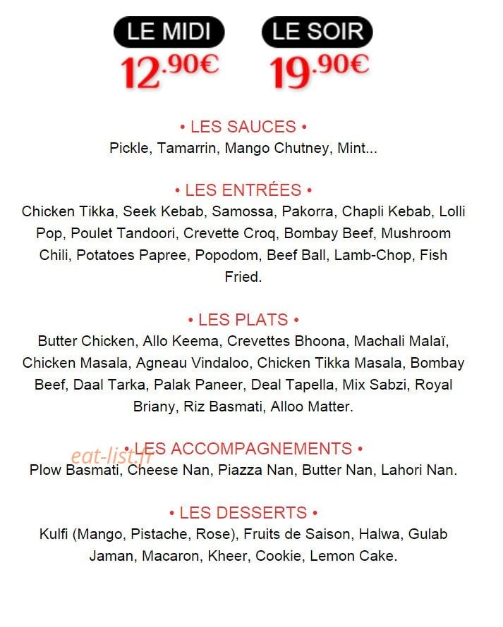 Aux Indes Royal — carte page 1