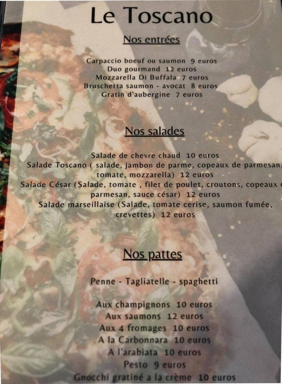 Le Toscano — carte page 1