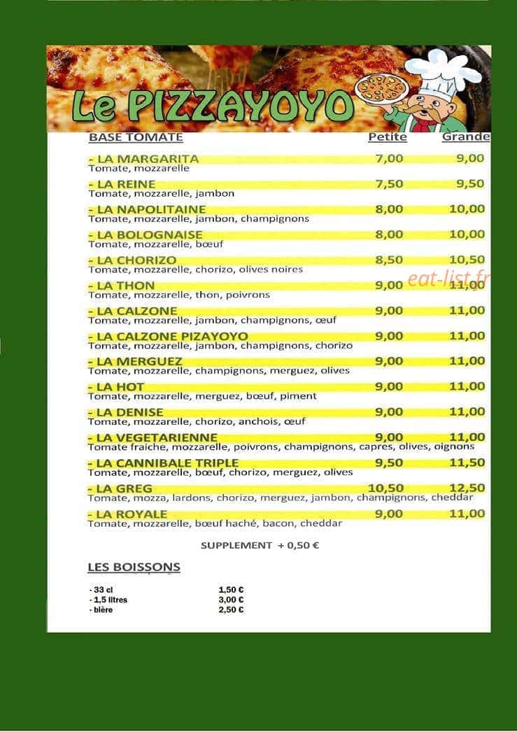 Pizzayoyo — carte page 1