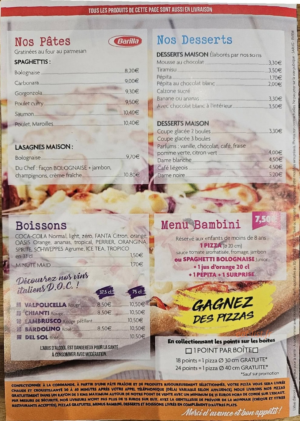 Carte et menu de Pizzéria Enzo à Conde sur l'Escaut — Carte 3