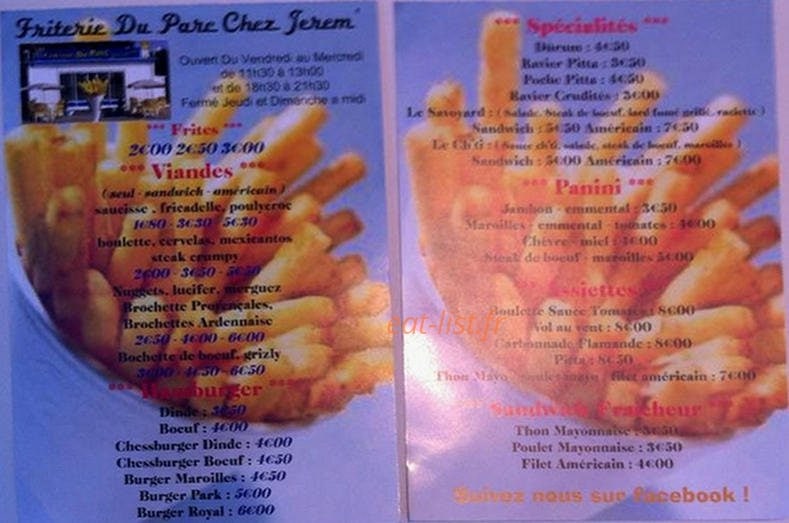 Friterie Du Parc Chez Jerem' — carte page 1