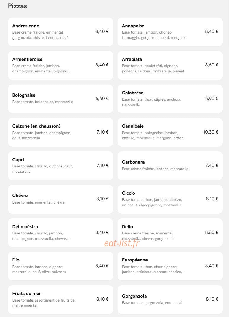 Dio Pizza — carte page 1