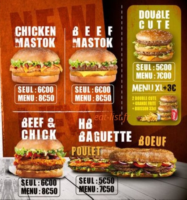 HB Burger — carte page 1