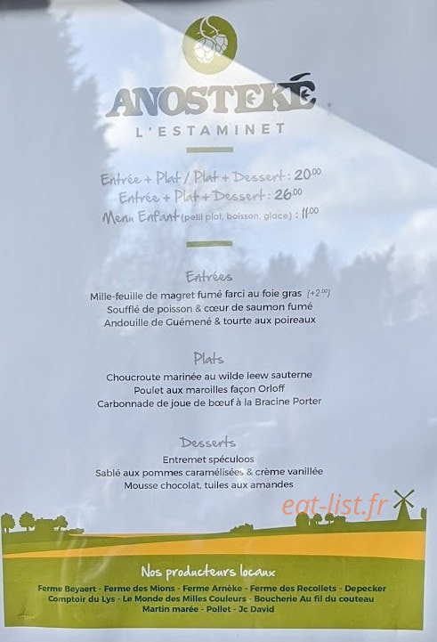 Anosteké l'estaminet — carte page 1