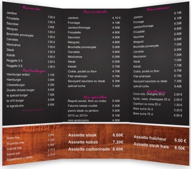 Friterie Tuche — carte page 1