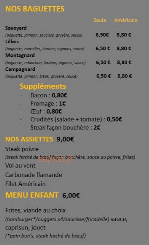 Frites Corner — carte page 1