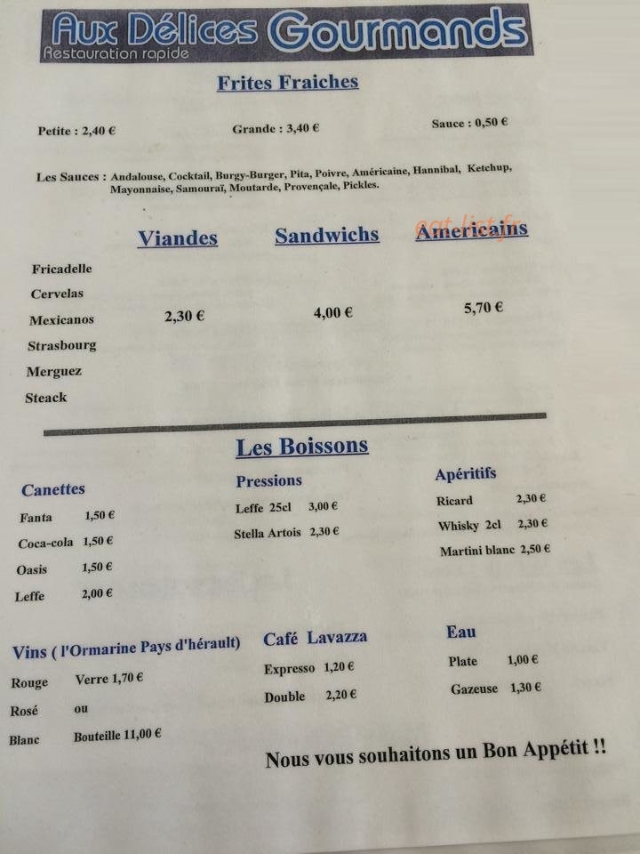 Aux Delices Gourmands — carte page 2