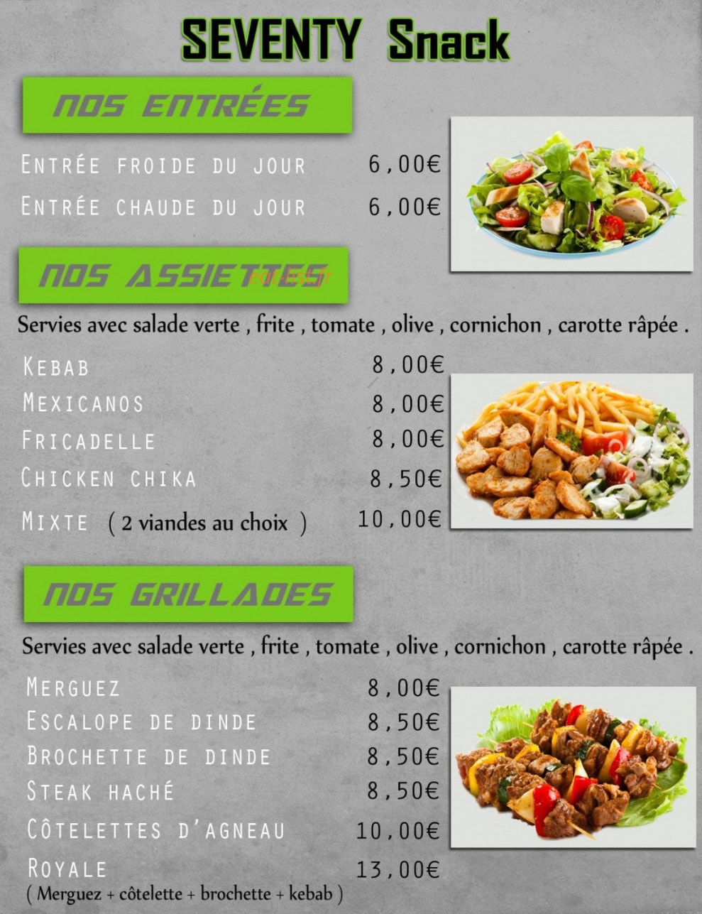 Seventy Snack — carte page 1