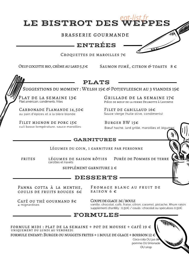 Le Bistrot des Weppes — carte page 1