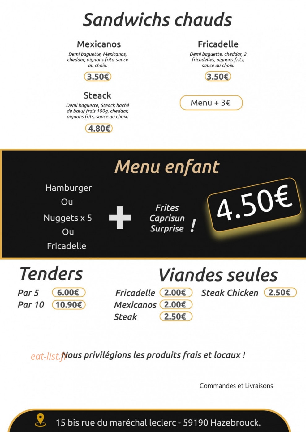 Happy Burger — carte page 2