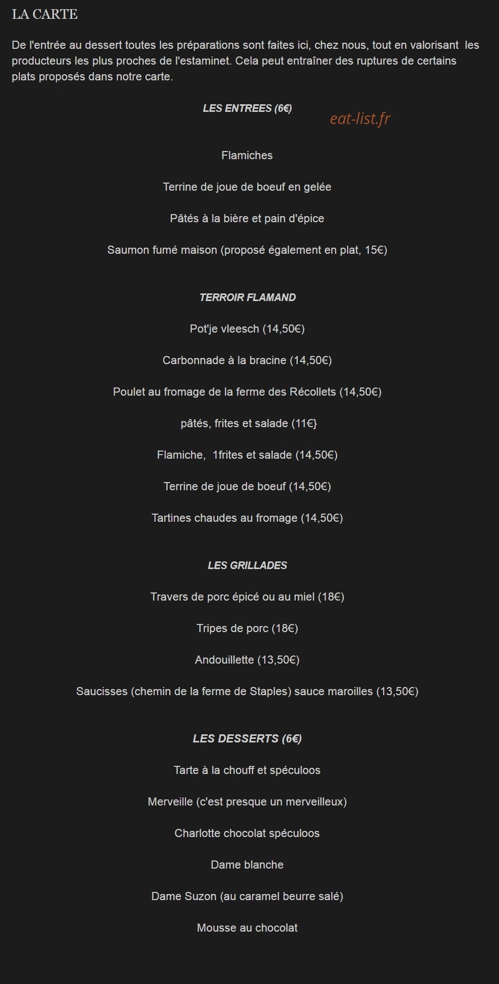 L'Estaminet de l'ancienne maison commune — carte page 1
